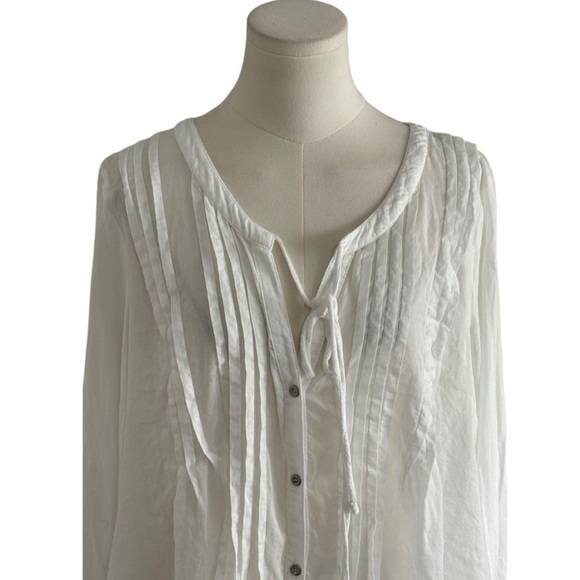 FREE PEOPLE Flowy High Low Long Sleeve White Button Up Shirt Top Size L Boho - Picture 5 of 6